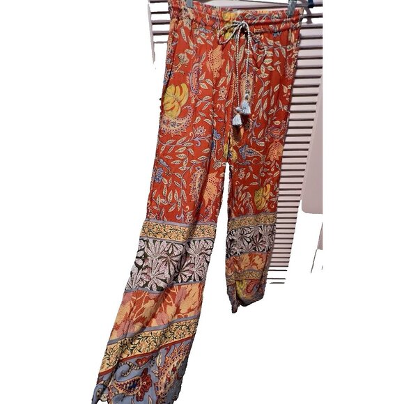 Anthropologie Sz M Pants Sonrista Paisley Tassle Drawsrting Waist Inseam 30" - Picture 1 of 10